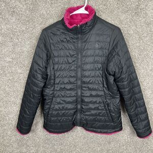 The North Face Mossbud Swirl Reversible Sherpa Pink Black Puffer Jacket Girls XL